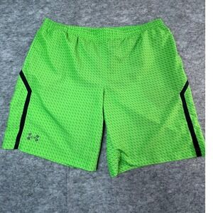 Under Armour Mens L Shorts Bright Green Athletic Mesh Lined 9" inseam
